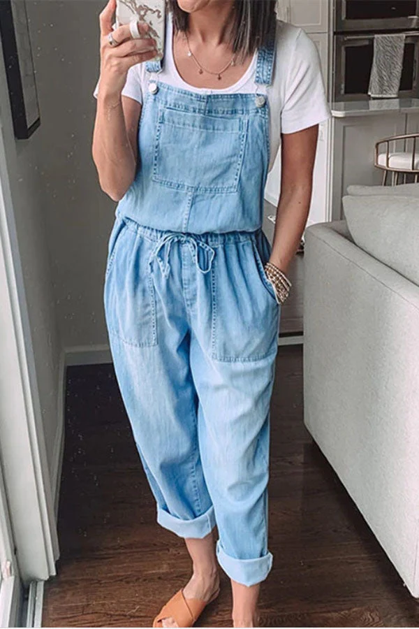 Eleana Casual Drawstring Denim Overalls